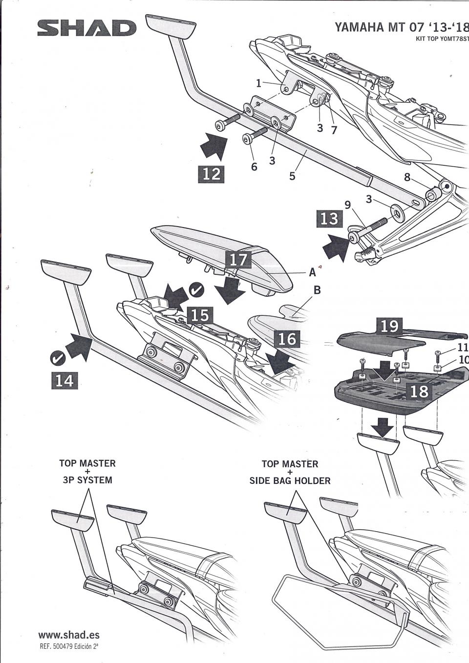 Kit TOP MASTER Support de top case Shad pour moto Yamaha 700 MT-07 Y0MT78ST