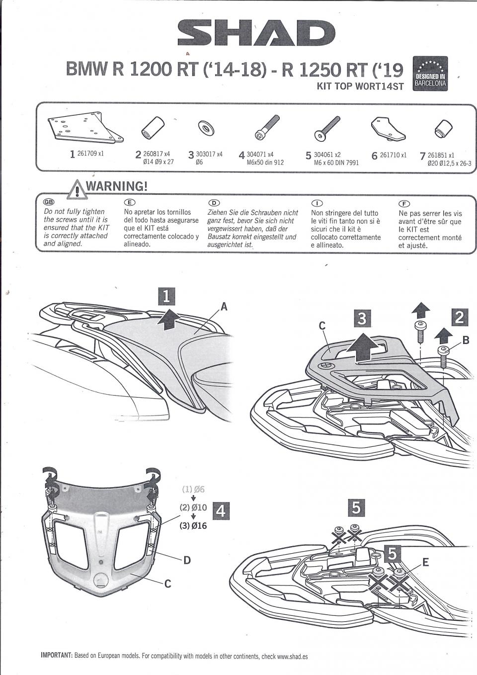 Kit TOP MASTER Support de top case Shad pour moto BMW R 1200 Rt  W0RT14ST