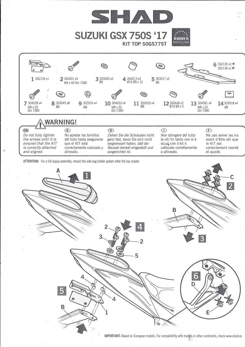 Kit TOP MASTER Support de top case Shad pour moto Suzuki 750 GSX-S S0GS77ST