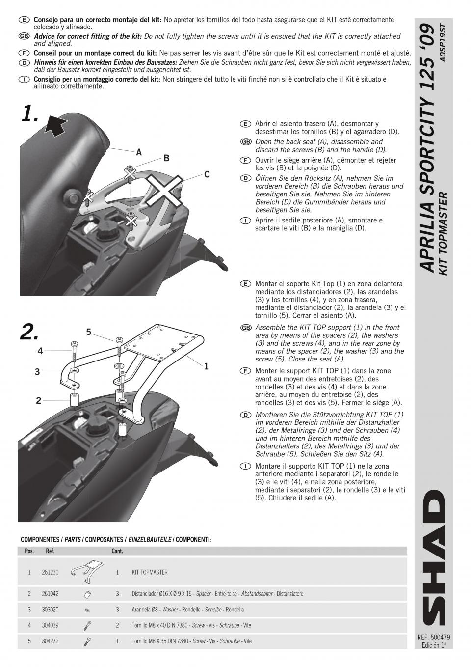 Support de top case Shad pour scooter Aprilia 50 SR Motard 2011 à 2019 A0SP19ST