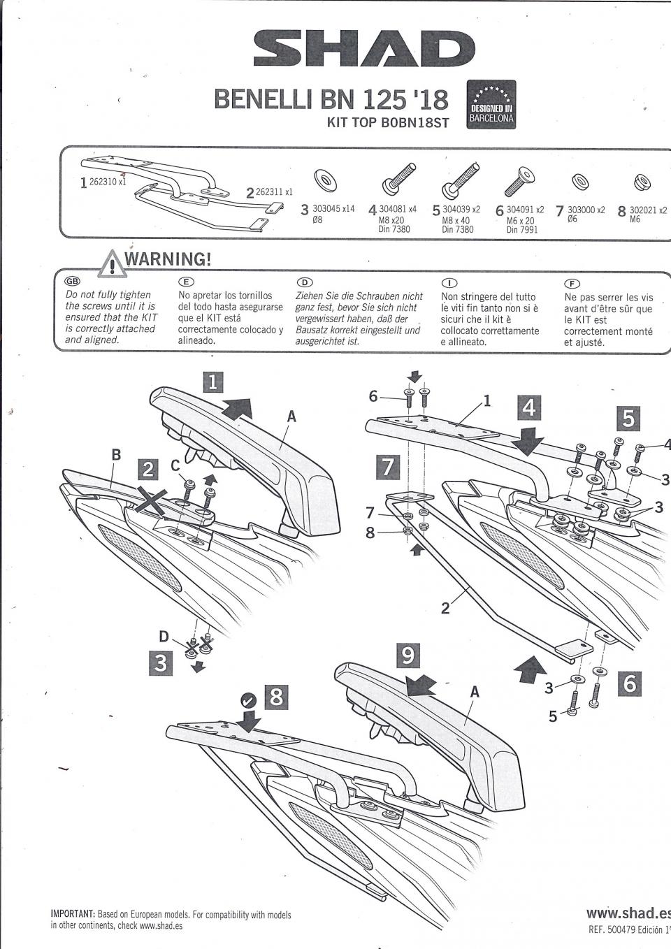 Kit TOP MASTER Support de top case Shad pour moto Benelli 125 BN B0BN18ST