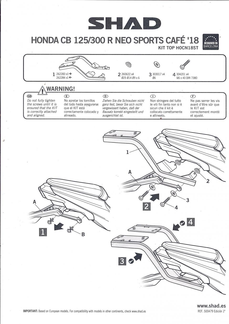 Kit TOP MASTER Support de top case Shad pour moto Honda CB 125 R NEO SPORTS CAFE