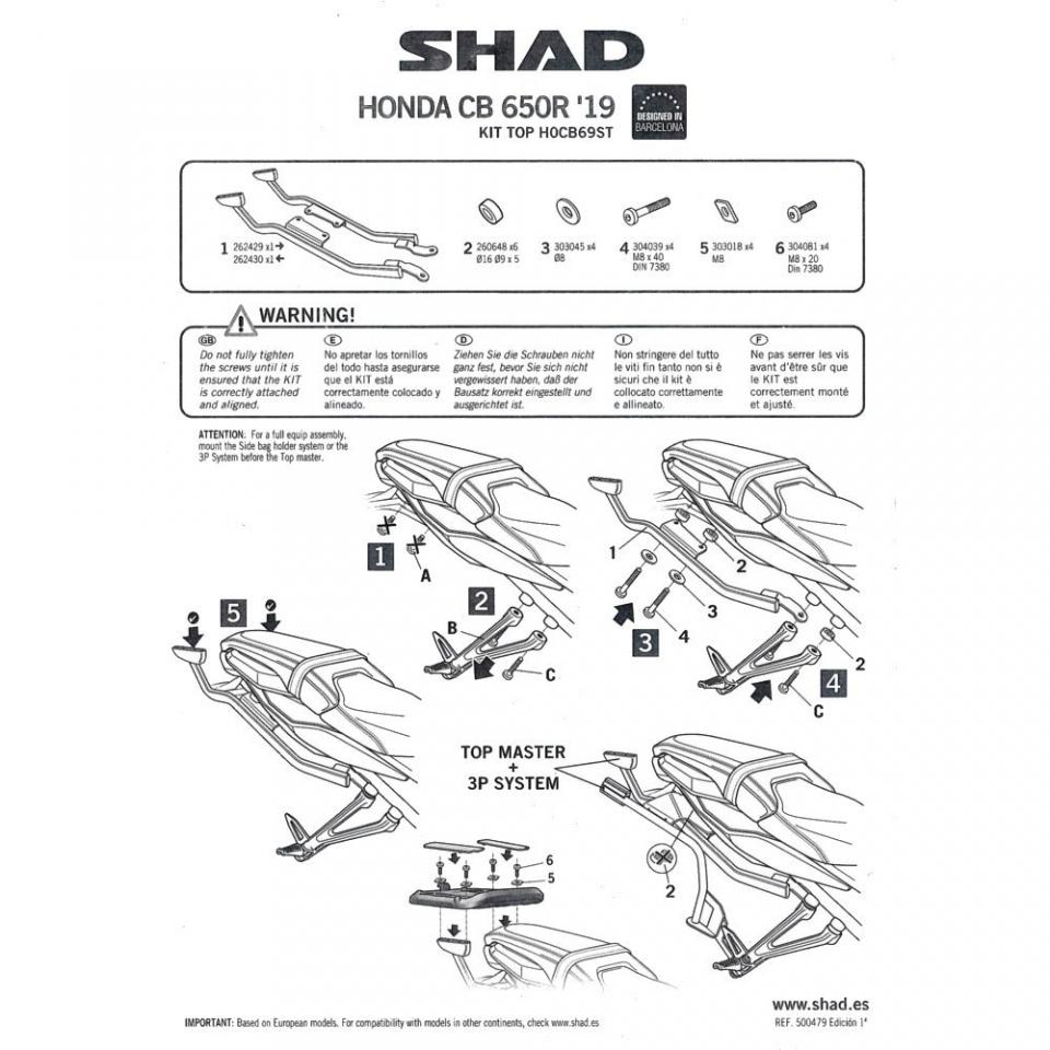 Support de top case Shad pour moto Honda 650 Cb R 2019 à 2023 H0CB69ST Neuf