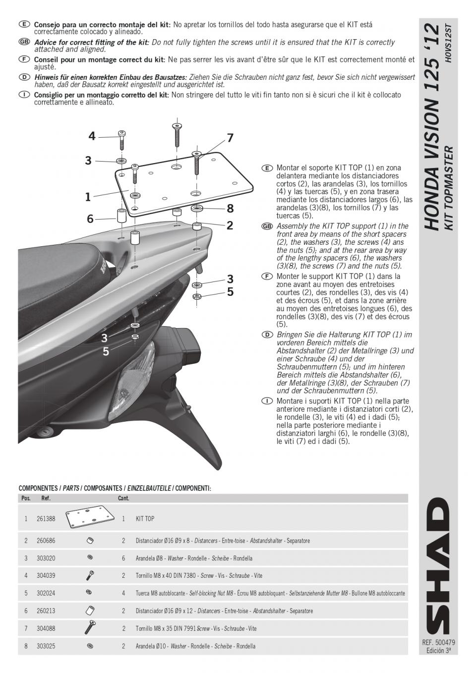 Support de top case Shad pour Scooter Honda 110 NSC Vision Après 2012 Neuf