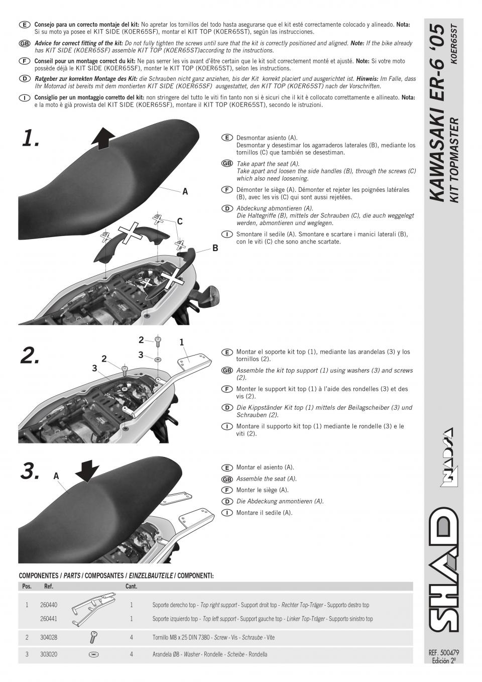 Support de top case Shad pour Moto Kawasaki 650 Er6-N Après 2005 Neuf