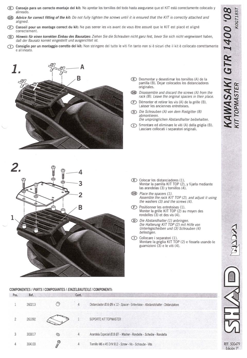 Support de top case Shad pour moto Kawasaki 1000 Versys Après 2012 K0GT18ST Neuf