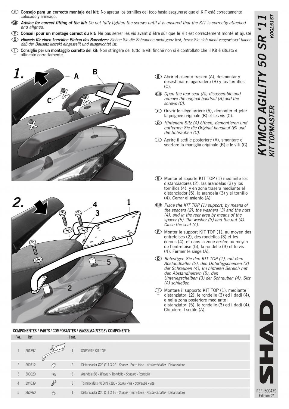 Support de top case Shad pour Scooter Kymco 50 Agility 2T 2010 à 2017 Neuf