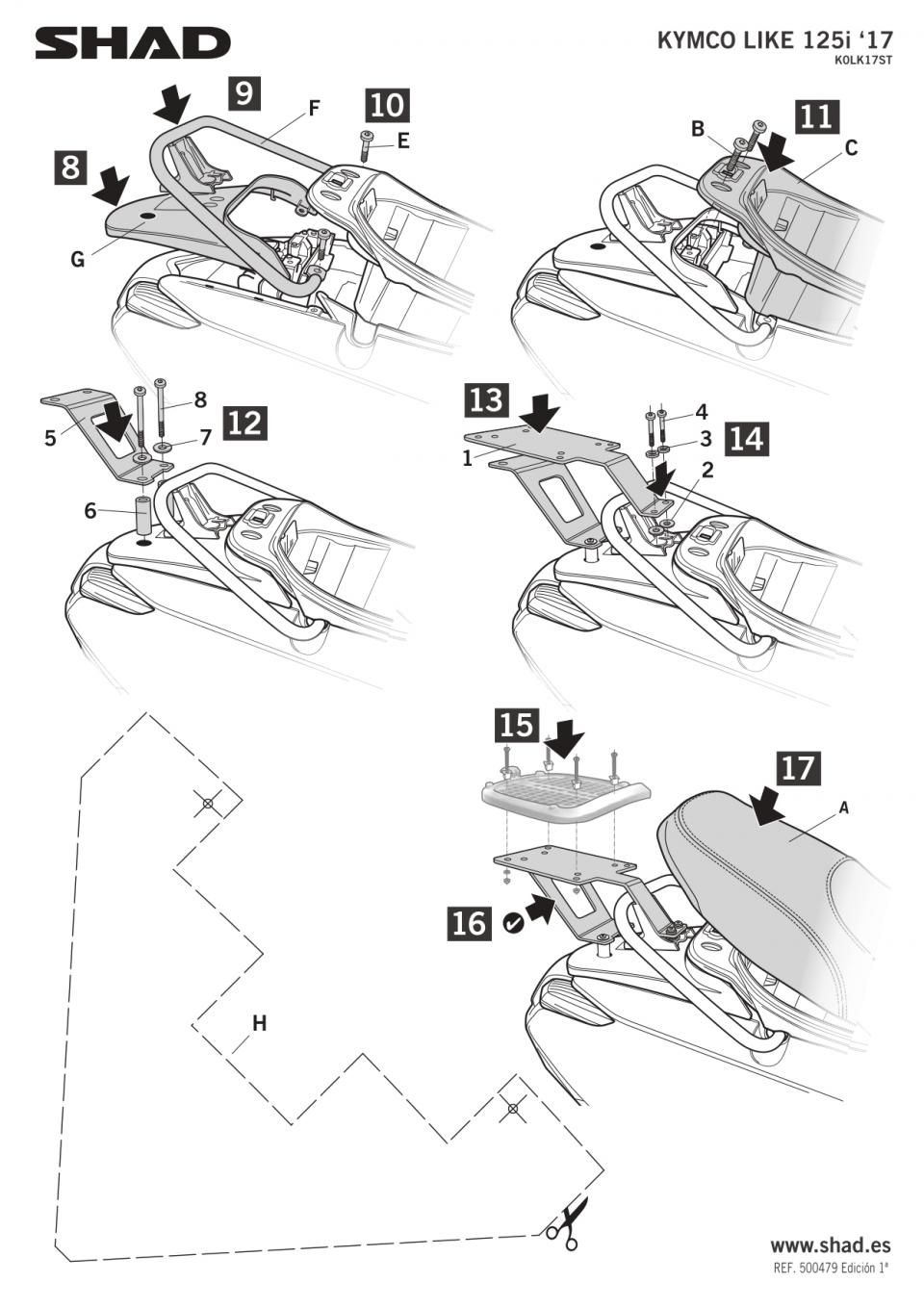 Support de top case Shad pour Scooter Kymco 125 Like 2017 à 2020 K0LK17ST Neuf