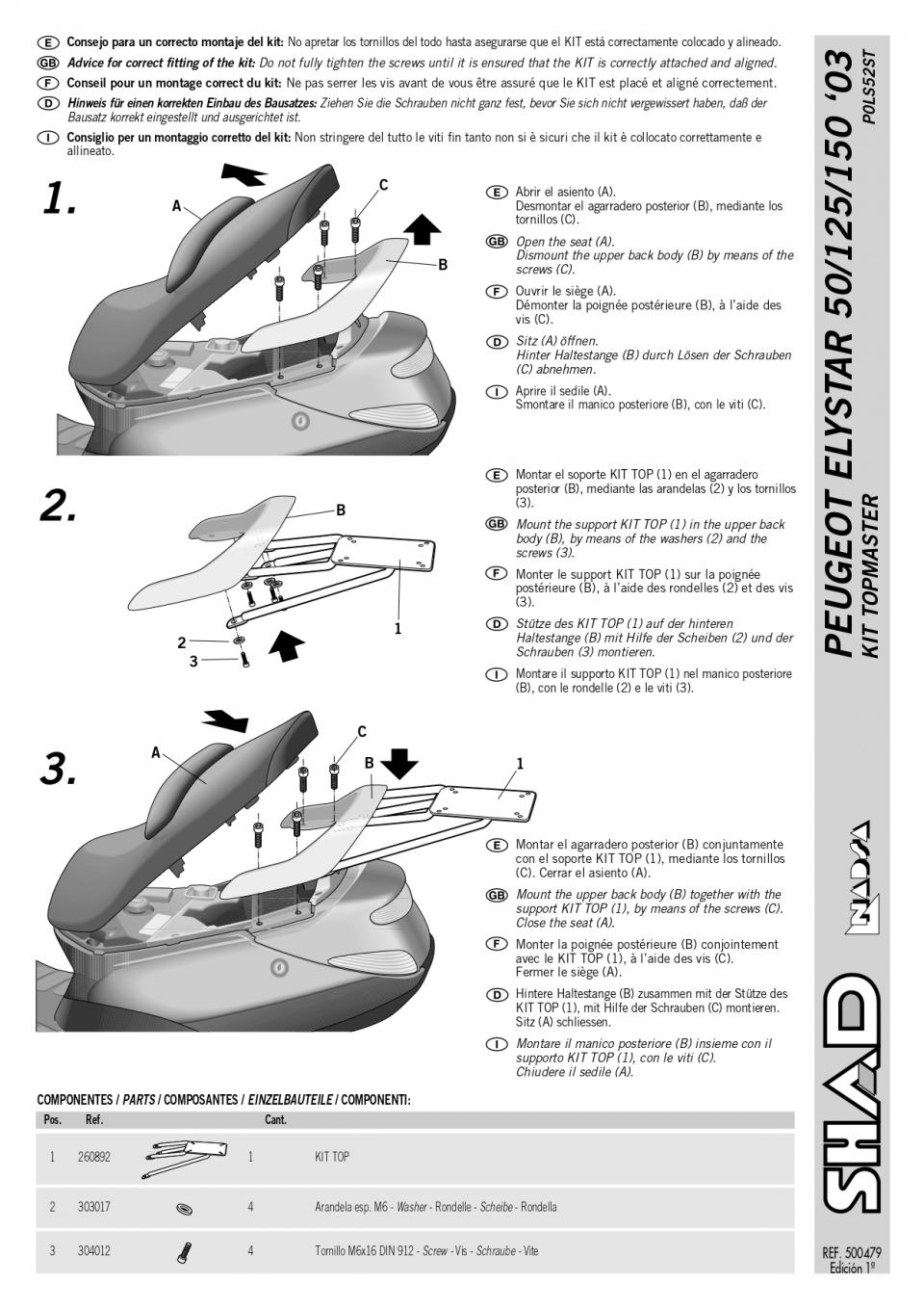 Support de top case Shad pour scooter Peugeot 50 Elystar 2002 à 2012 P0LS52ST