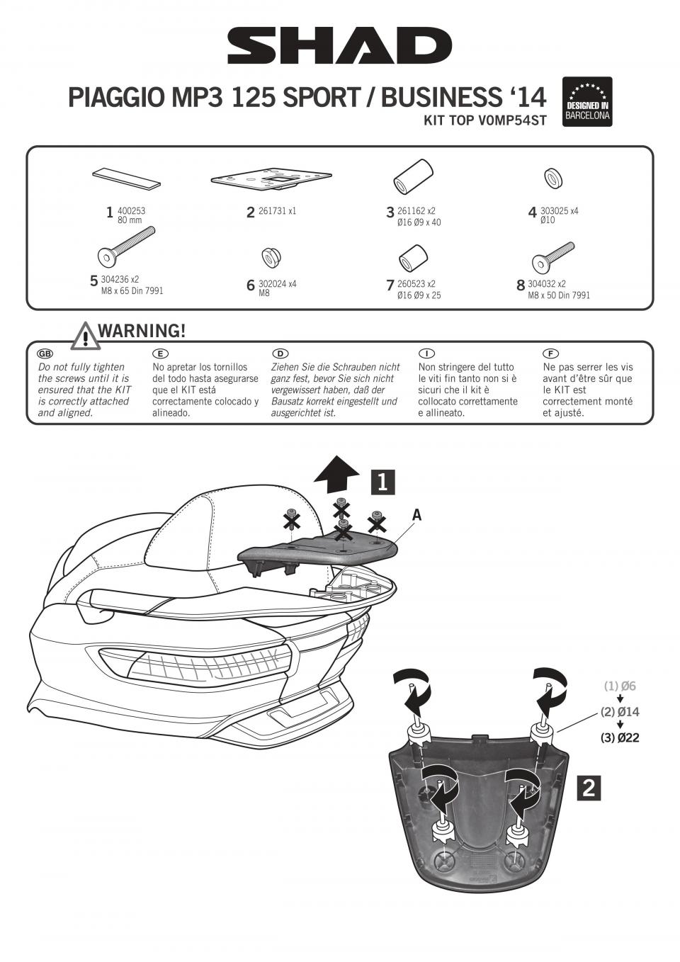 Support top case Shad pour scooter Piaggio 500 MP3 BUSINESS ABS 2014-17 V0MP54ST