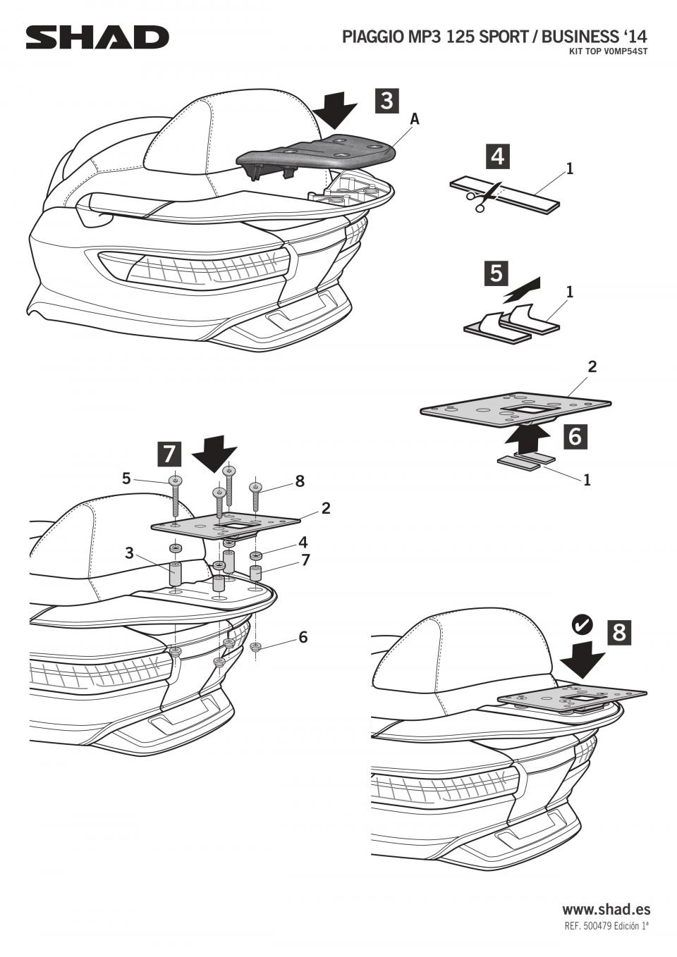 Support top case Shad pour scooter Piaggio 500 MP3 BUSINESS ABS 2014-17 V0MP54ST