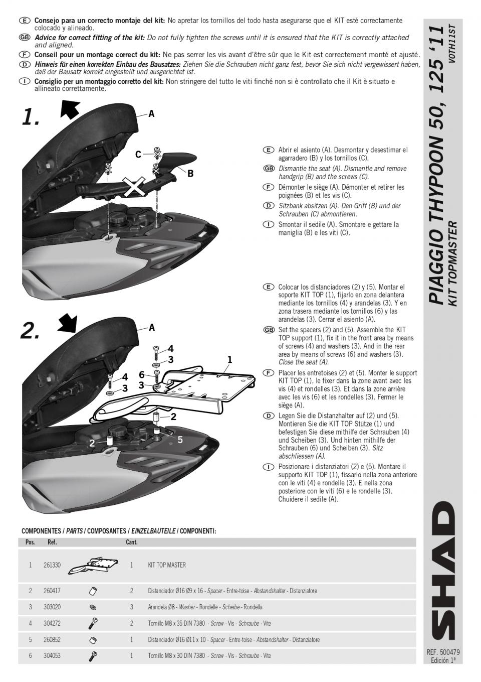 Support top case Shad TOP MASTER pour scooter Piaggio 125 Typhoon V0TH11ST Neuf