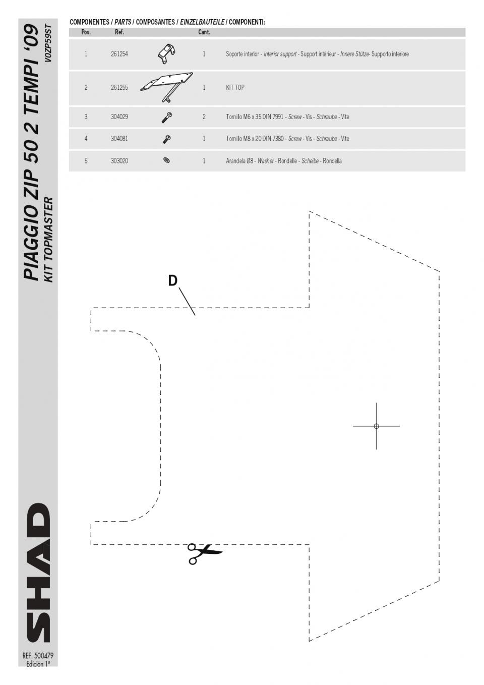 Support de top case Shad pour scooter Piaggio 50 ZIP 2009 à 2014 V0ZP59ST Neuf