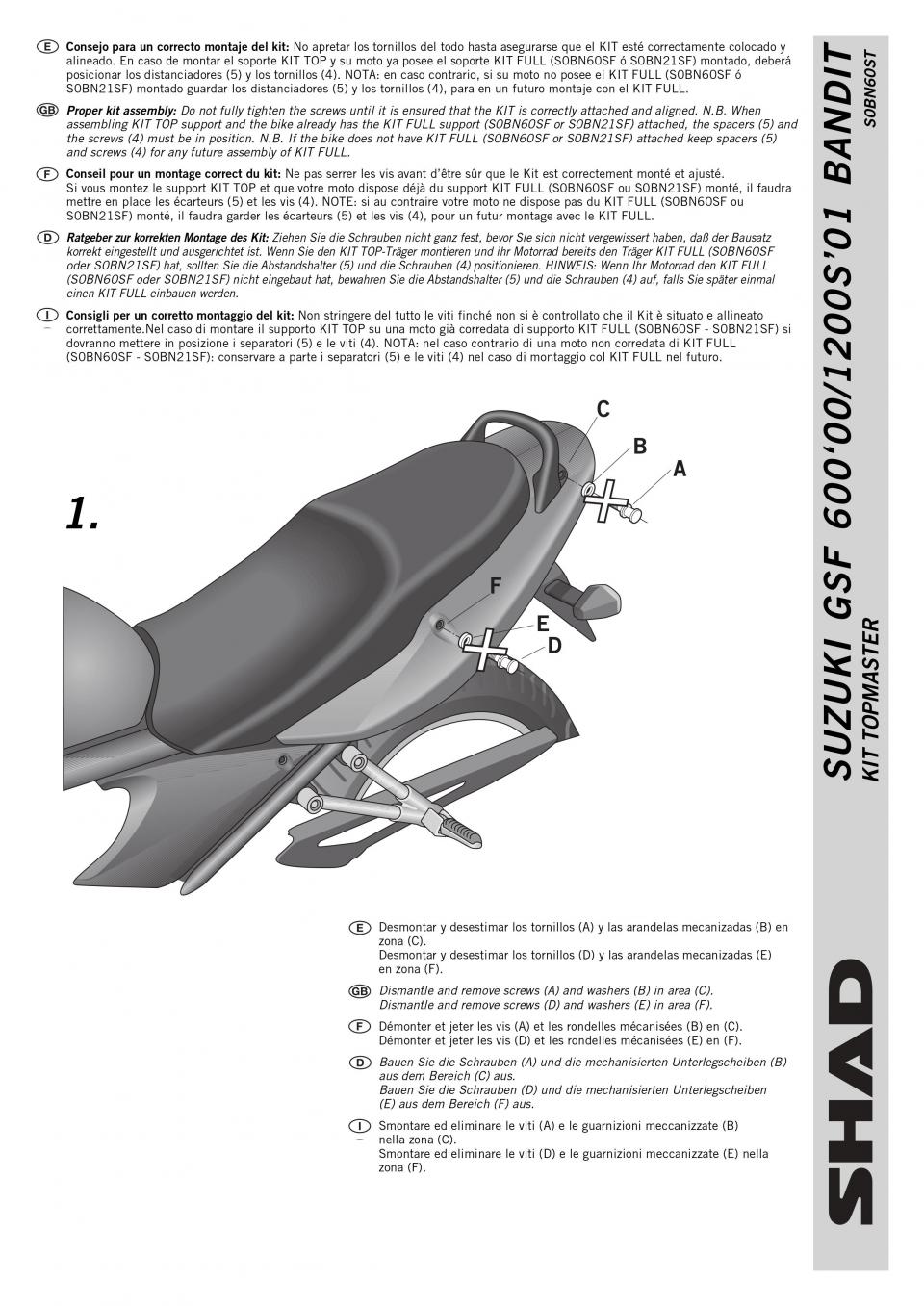 Support de top case Shad pour moto Suzuki 1200 GSF Bandit 2001-04 S0BN60ST Neuf