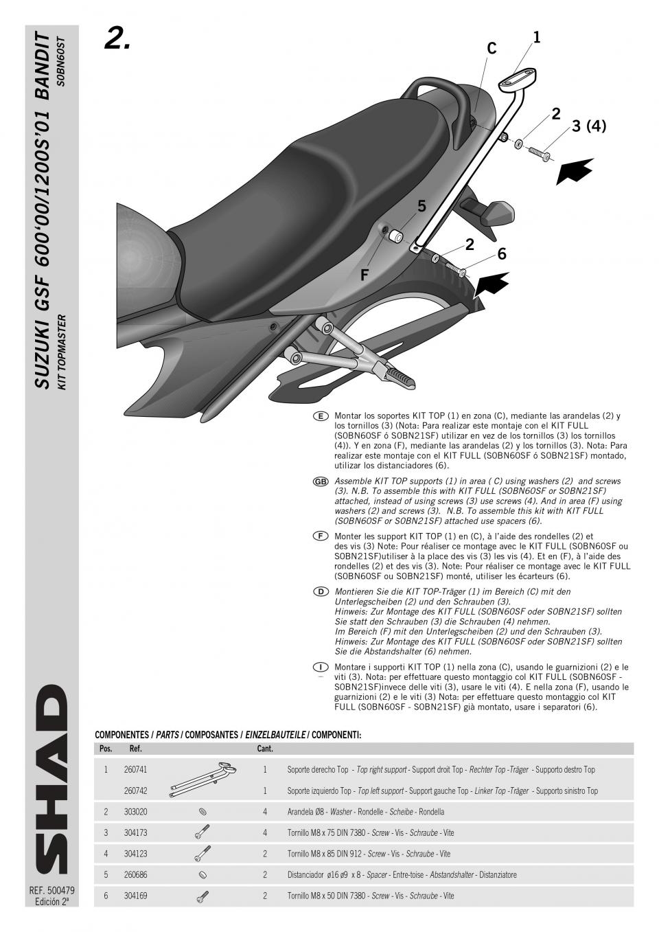 Support de top case Shad pour moto Suzuki 1200 GSF Bandit 2001-04 S0BN60ST Neuf