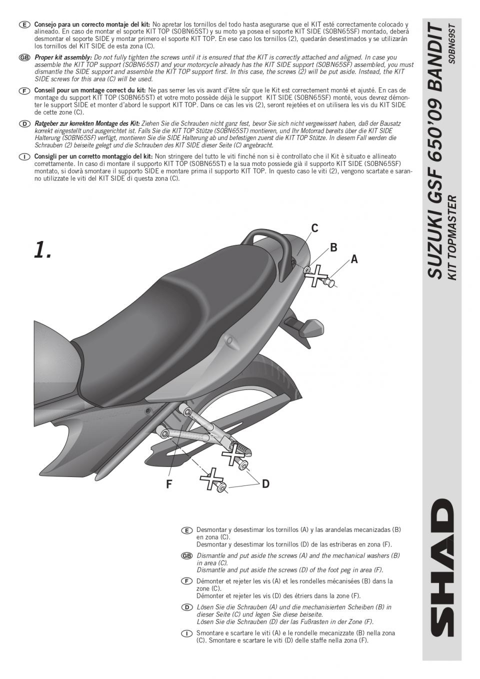 Support de top case Shad pour moto Suzuki Bandit 650 N 2005 à 2017 S0BN69ST Neuf