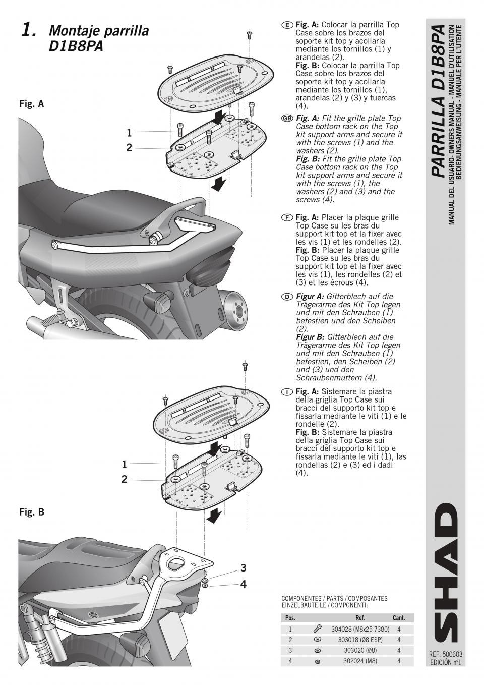 Support de top case Shad pour moto Suzuki 600 Bandit N 1994 à 1999 S0B64T Neuf