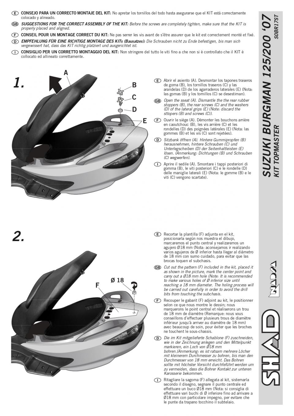 Support de top case Shad pour scooter Suzuki 125 Burgman 2007 à 2020 S0BR17ST