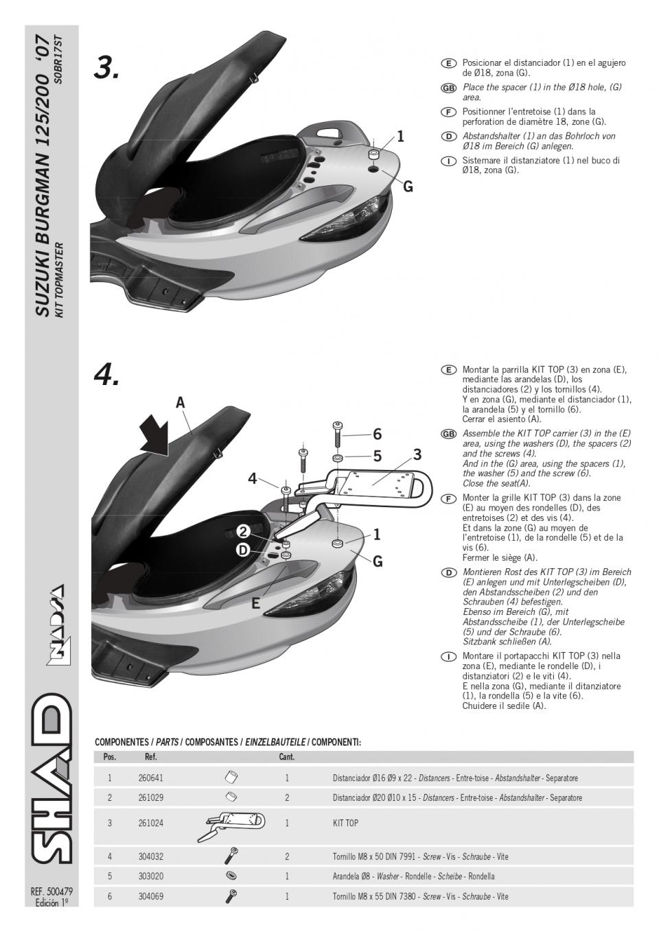 Support de top case Shad pour scooter Suzuki 125 Burgman 2007 à 2020 S0BR17ST