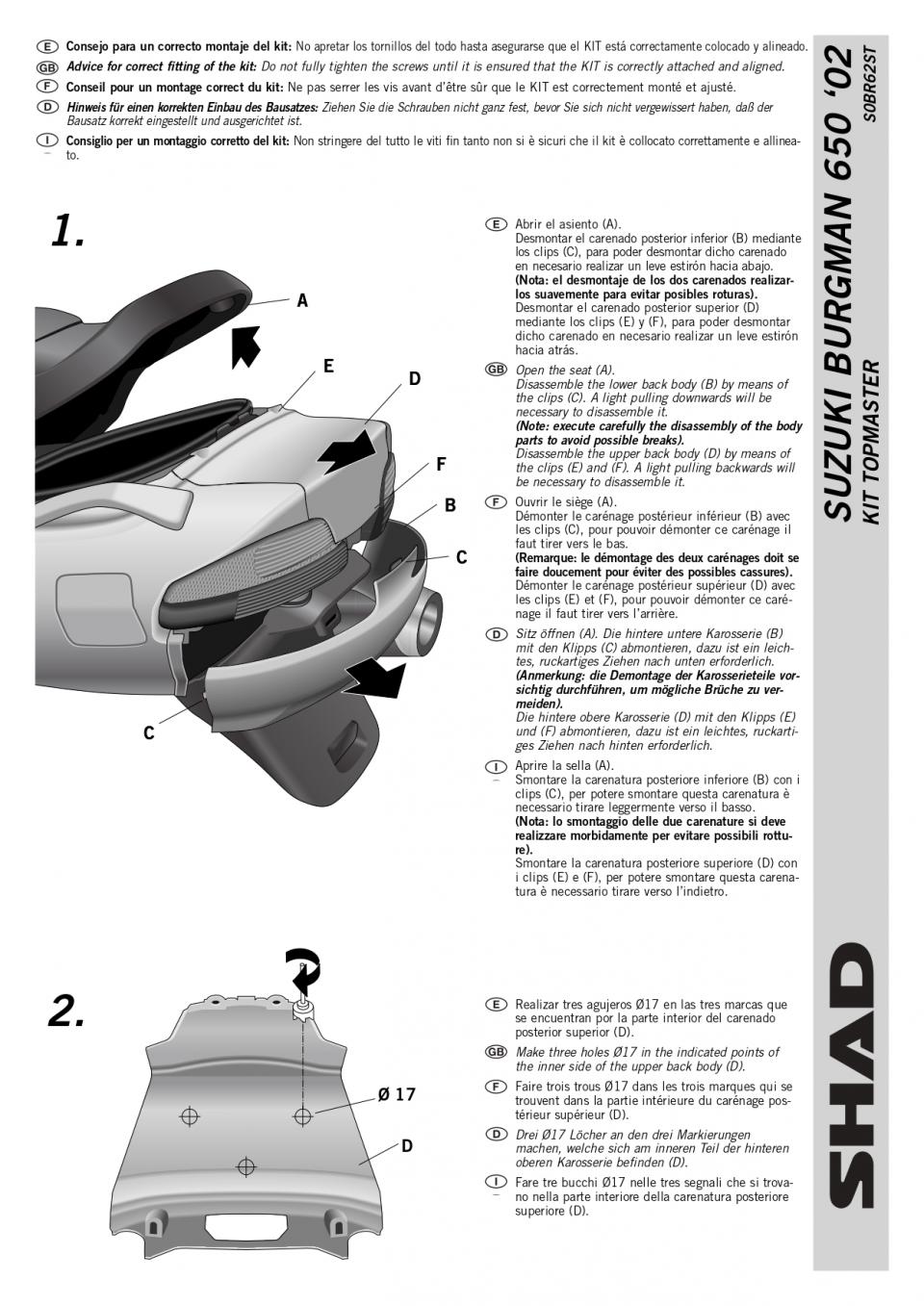 Support de top case Shad pour Scooter Suzuki 650 An Burgman Après 2002 Neuf