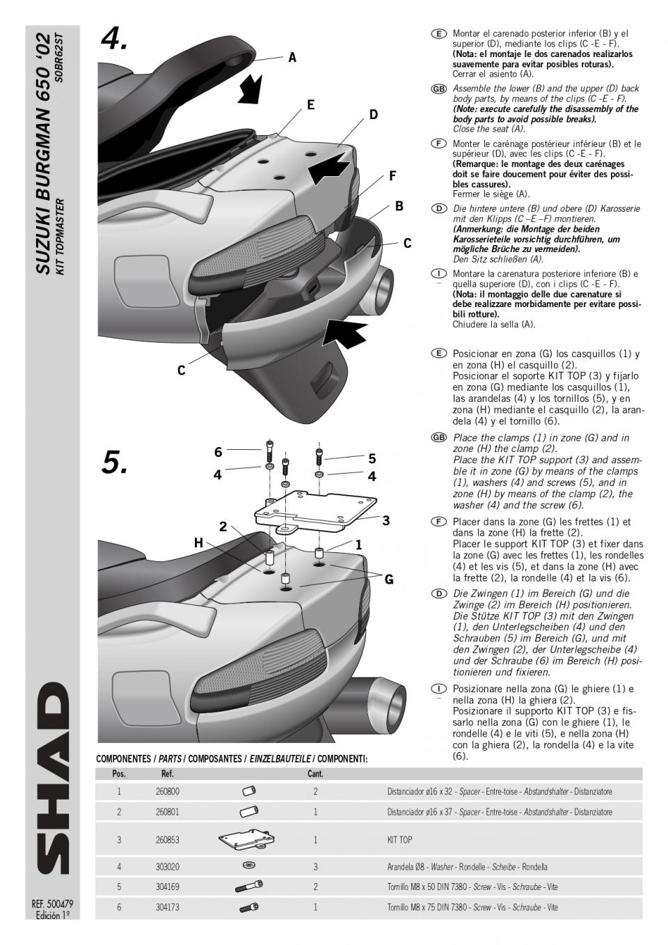 Support de top case Shad pour Scooter Suzuki 650 An Burgman Après 2002 Neuf