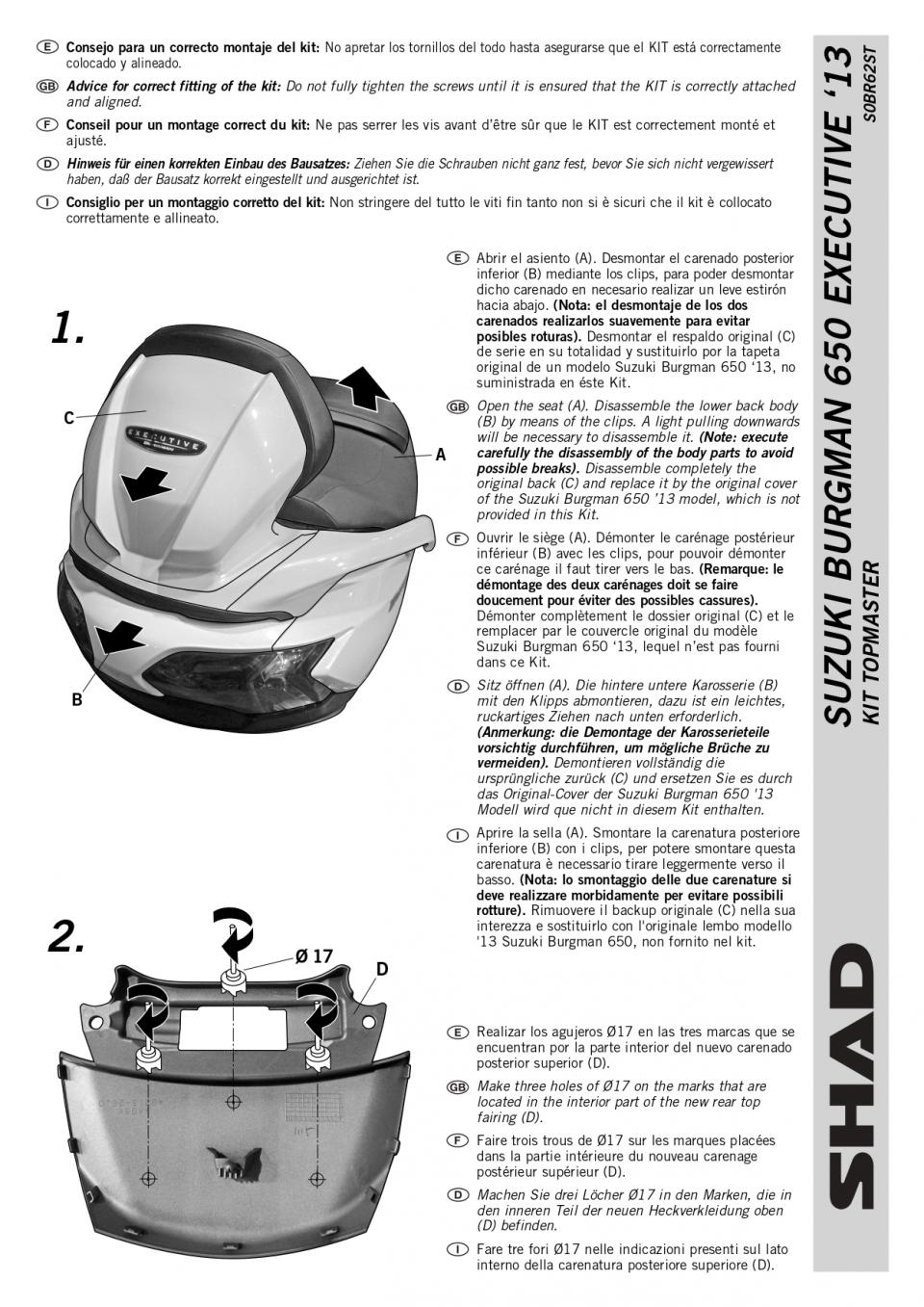 Support de top case Shad pour Scooter Suzuki 650 An Burgman Après 2002 Neuf