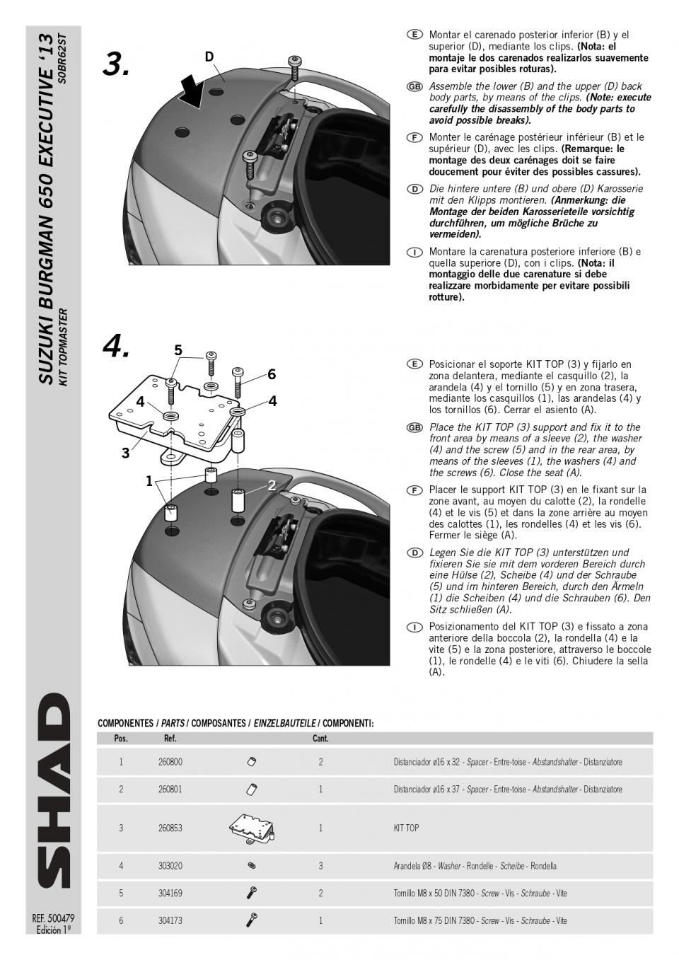 Support de top case Shad pour Scooter Suzuki 650 An Burgman Après 2002 Neuf