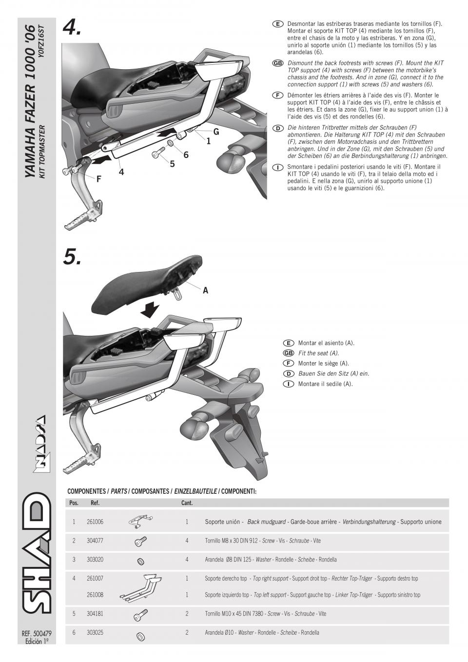Support de top case Shad TOP MASTER pour moto Yamaha 1000 Fazer Y0FZ16ST Neuf