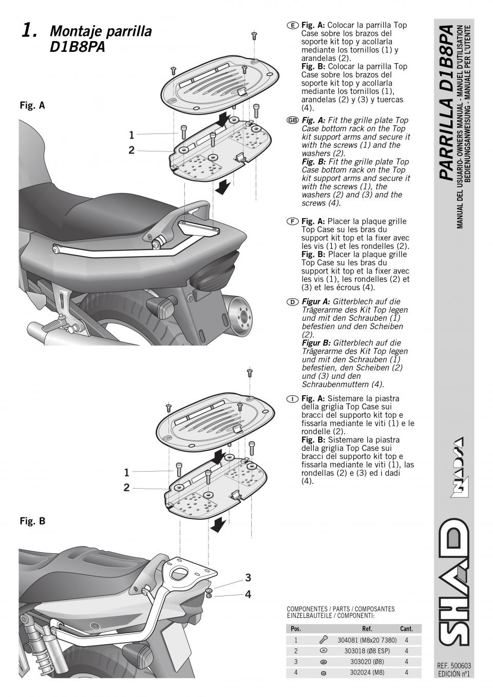 Support de top case Shad pour Moto Yamaha 600 FZ6 fazer Après 2001 Neuf