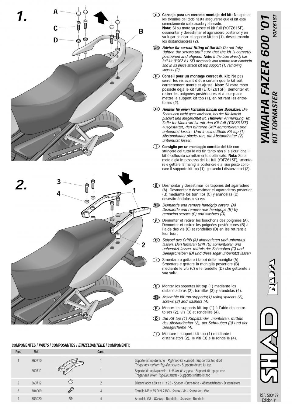 Support de top case Shad pour Moto Yamaha 600 FZ6 fazer Après 2001 Neuf