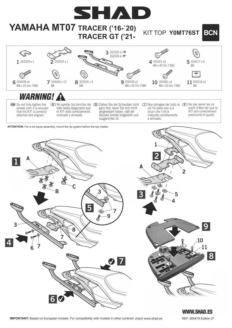 Support de top case Shad pour moto Yamaha 700 TRACER 7 Après 2021 Y0MT76ST / TOP MASTER Neuf
