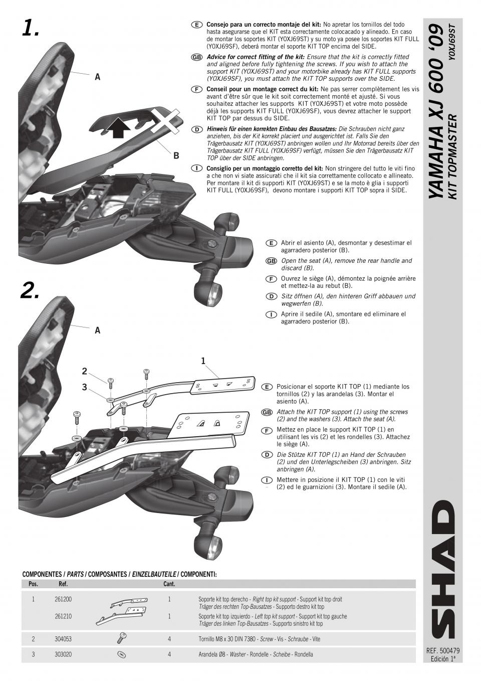 Support de top case Shad pour Moto Yamaha 600 XJ 2009 à 2016 Y0XJ69ST Neuf