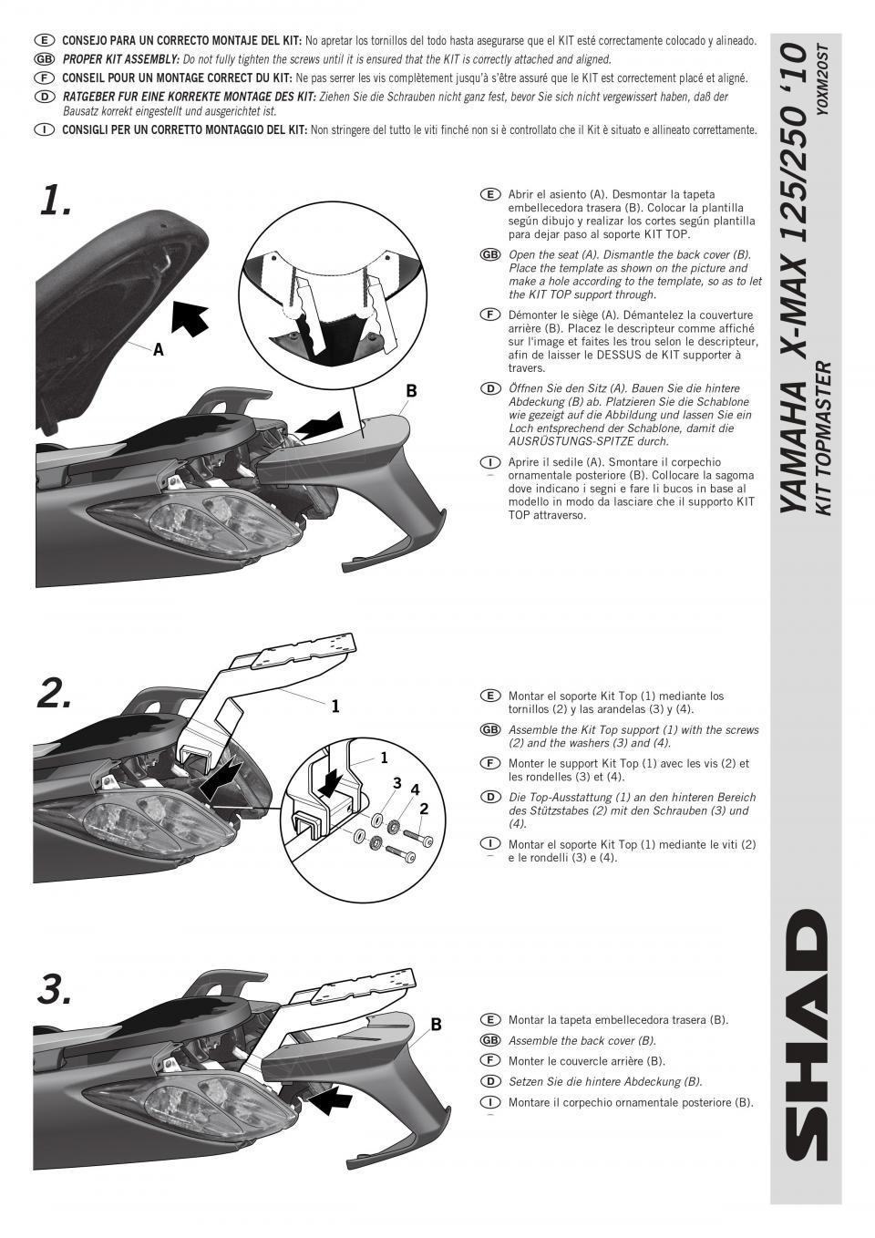 Support de top case Shad pour scooter Yamaha 125 YP X-MAX 2010 à 2013 Y0XM20ST