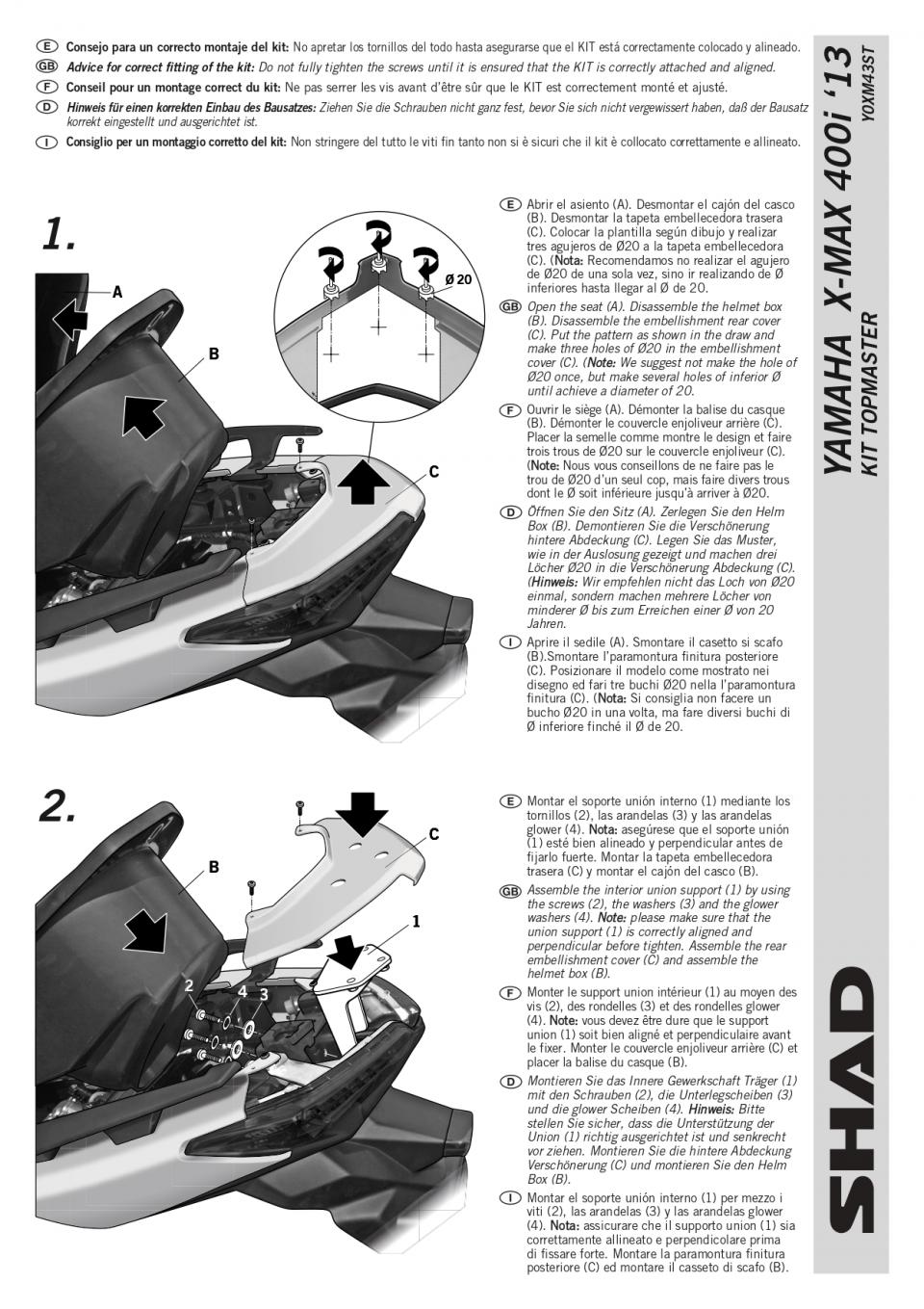 Support de top case Shad pour scooter Yamaha 125 YP X-MAX 2014 à 2016 Y0XM43ST / TOP MASTER Neuf