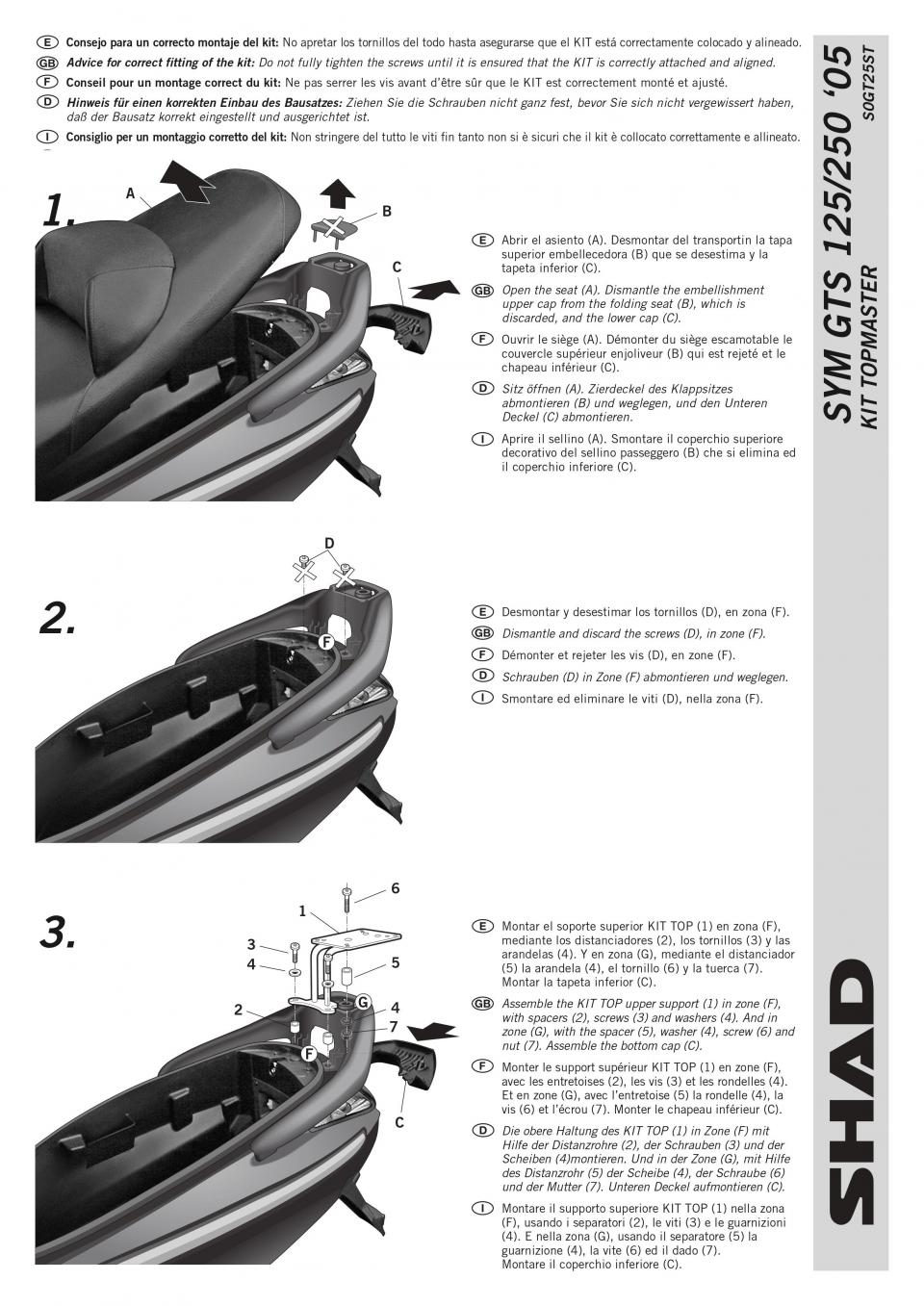 Support de top case Shad pour Scooter Sym 250 GTS 2005 à 2017 S0GT25ST / TOP MASTER Neuf
