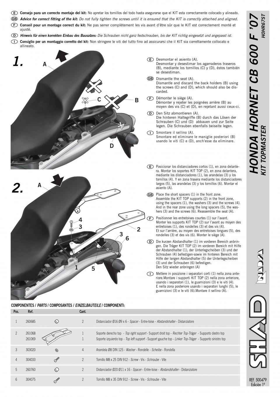 Support de top case Shad TOP MASTER pour moto Honda 600 CBF H0HR67ST Neuf