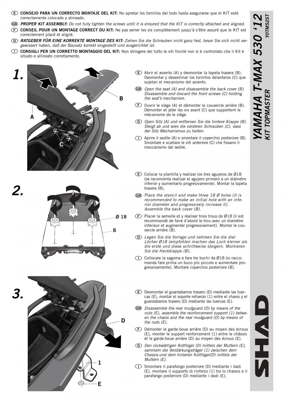 Support de top case Shad pour maxi scooter Yamaha 530 Xp T-Max 2012-16 Y0TM52ST