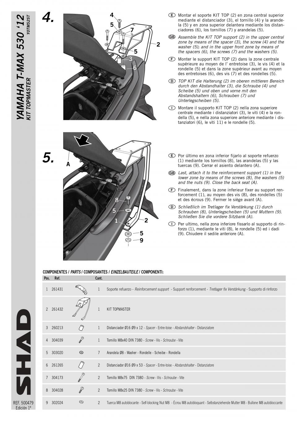Support de top case Shad pour maxi scooter Yamaha 530 Xp T-Max 2012-16 Y0TM52ST