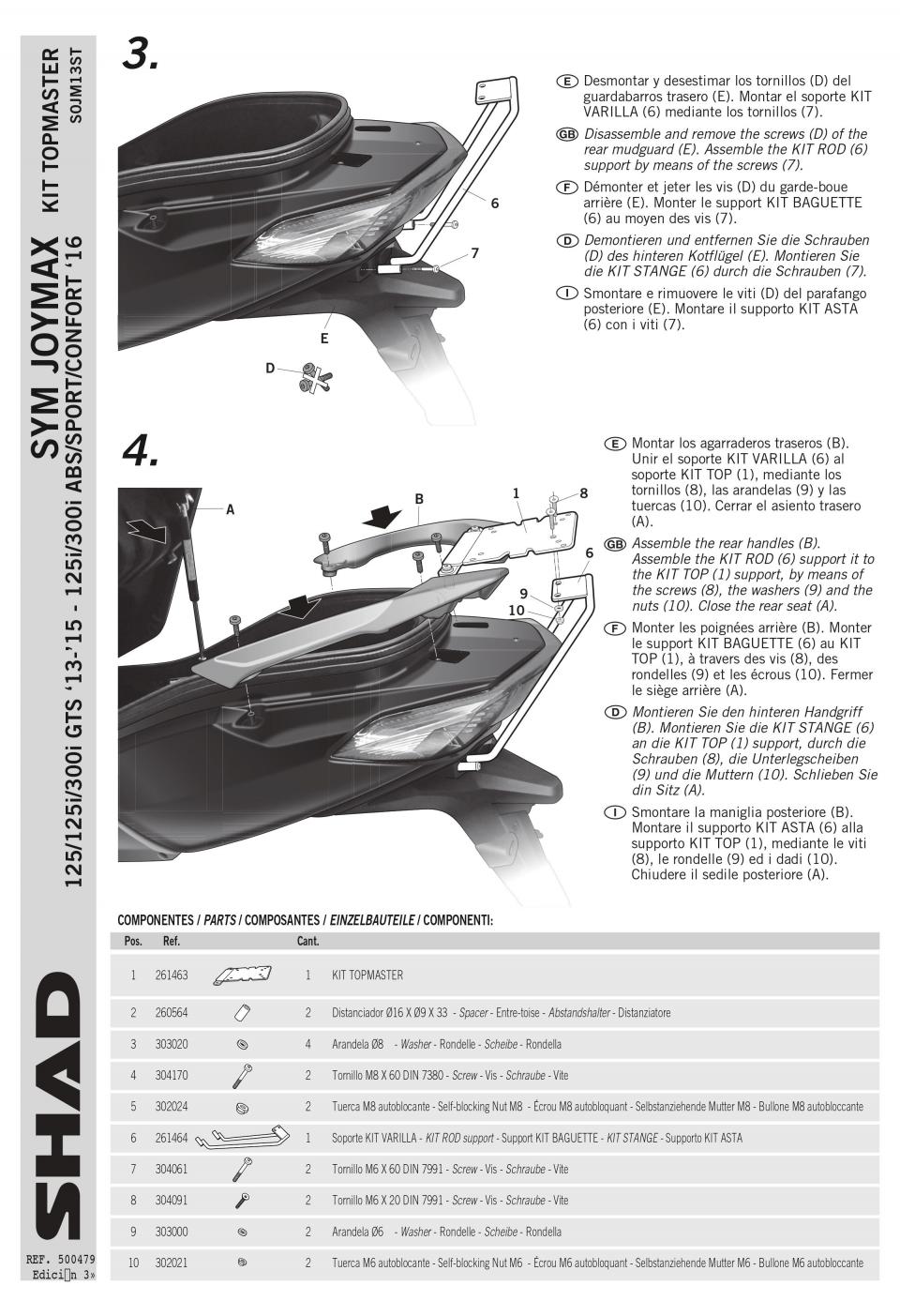 Support de top case Shad pour Scooter Sym 250 Joymax 2013 à 2020 Neuf