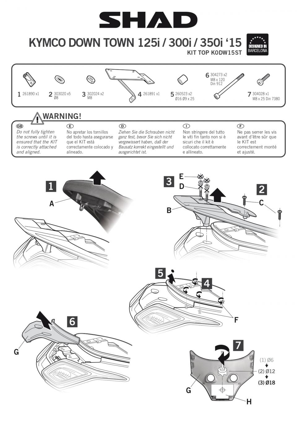 Support de top case Shad pour scooter Kymco 125 Downtown Après 2016 K0DW15ST