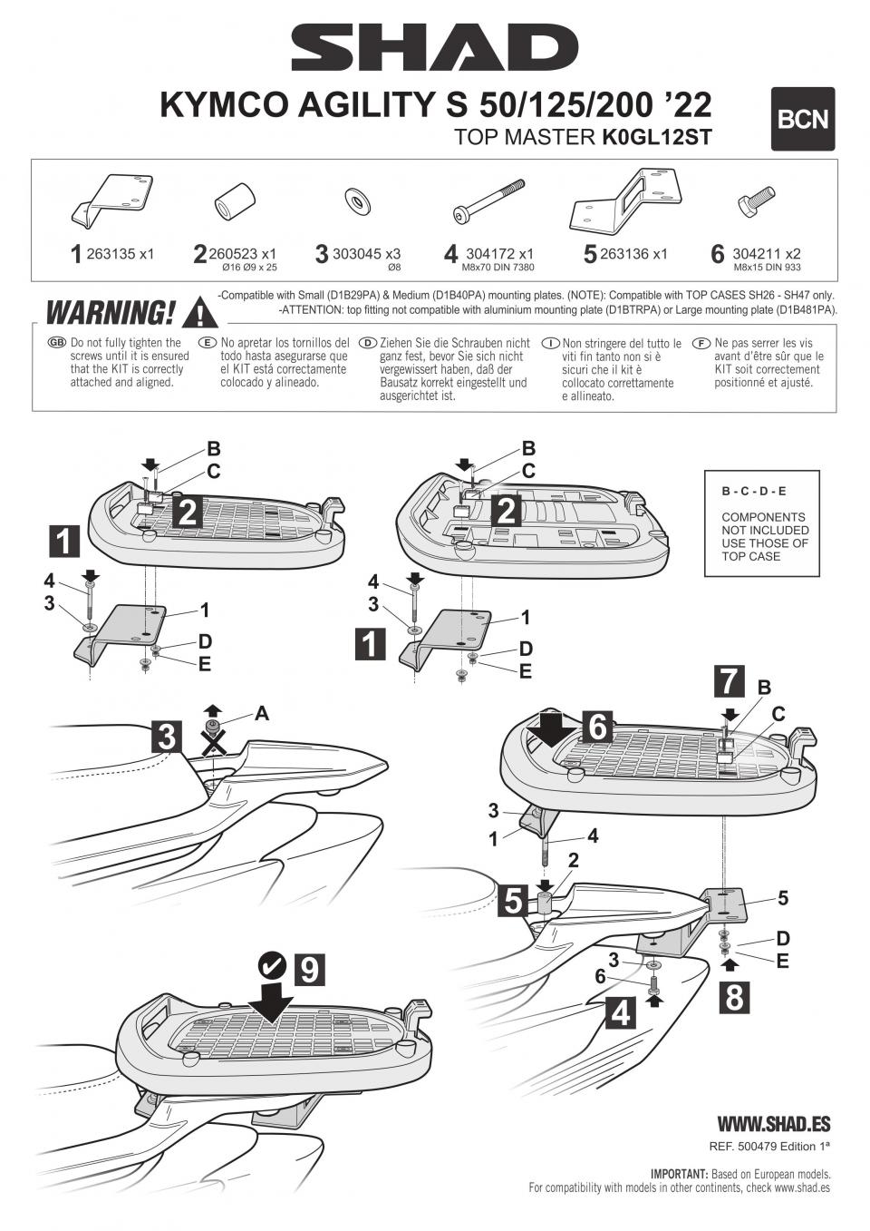 Support de top case Shad pour Scooter Kymco 50 AGILITY S Après 2022 K0GL12ST Neuf