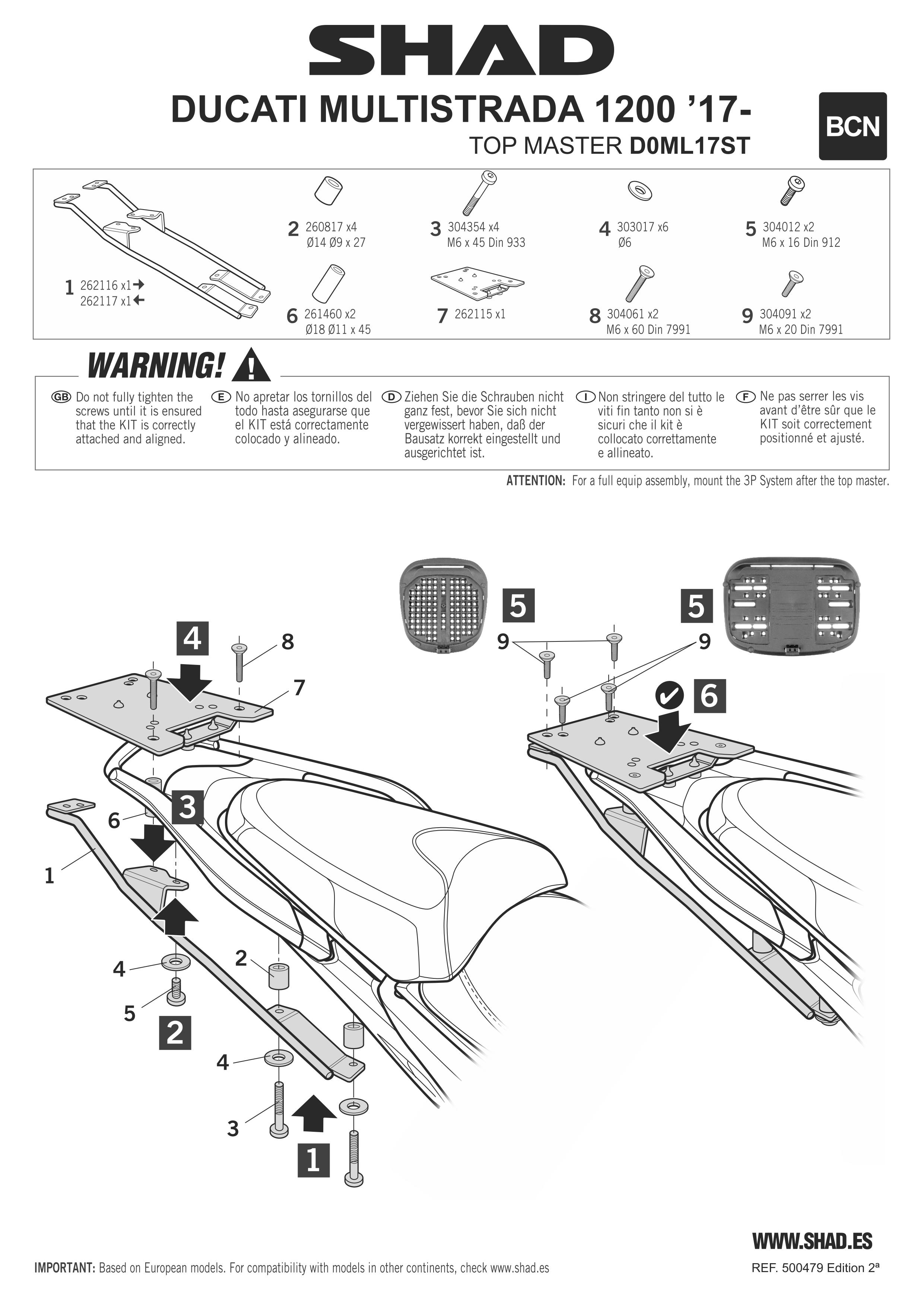 Support de top case TOP MASTER Shad pour moto Ducati 950 Multistrada D0ML17ST