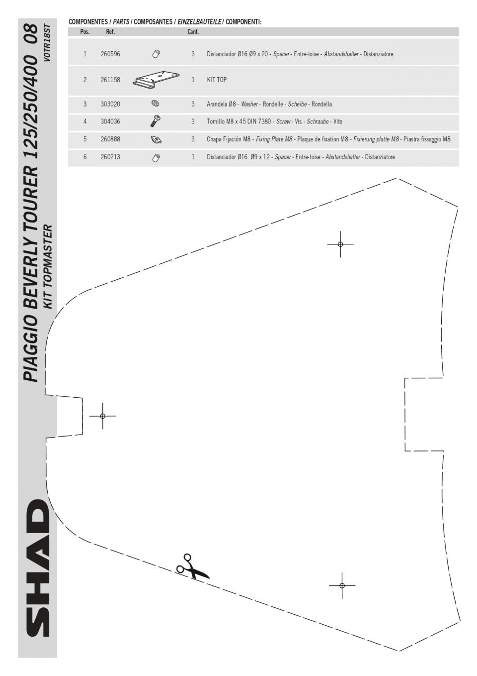 Support de top case Shad pour scooter Piaggio 250 Beverly Tourer V0TR18ST