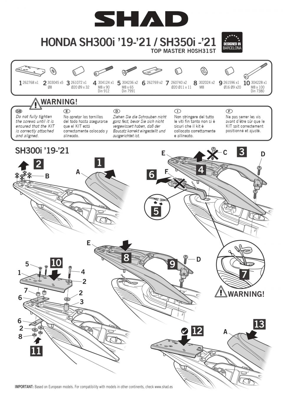 Support de top case Shad pour scooter Honda SH 300 H0SH31ST Neuf