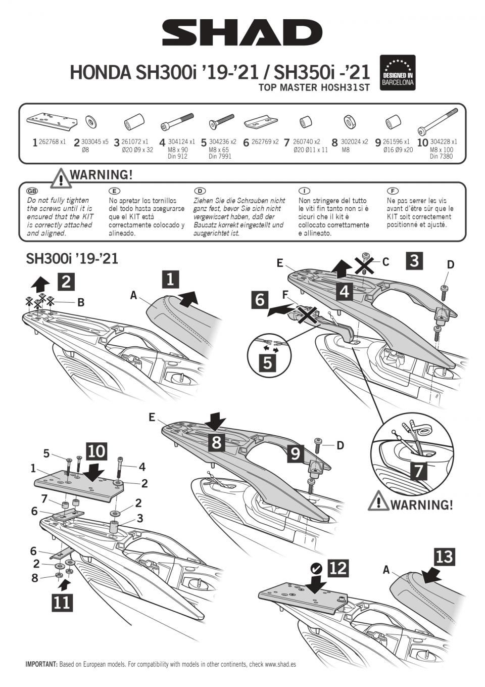 Support de top case Shad pour scooter Honda SH 350 2021 à 2022 H0SH31ST Neuf