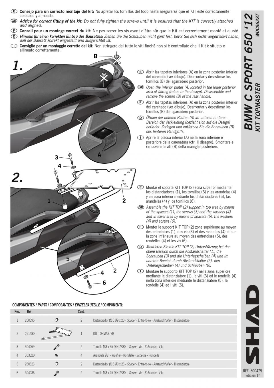 Support de top case Shad pour scooter BMW C 600 Après 2015 W0CS62ST Neuf