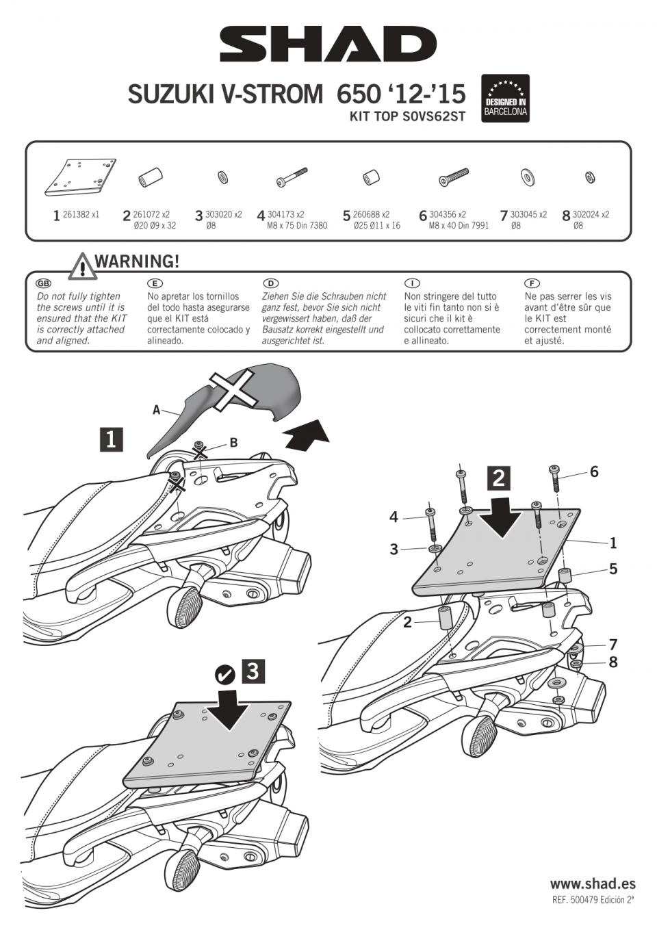 Support de top case Shad pour moto Suzuki 650 DL V-strom 2012 à 2016 S0VS62ST