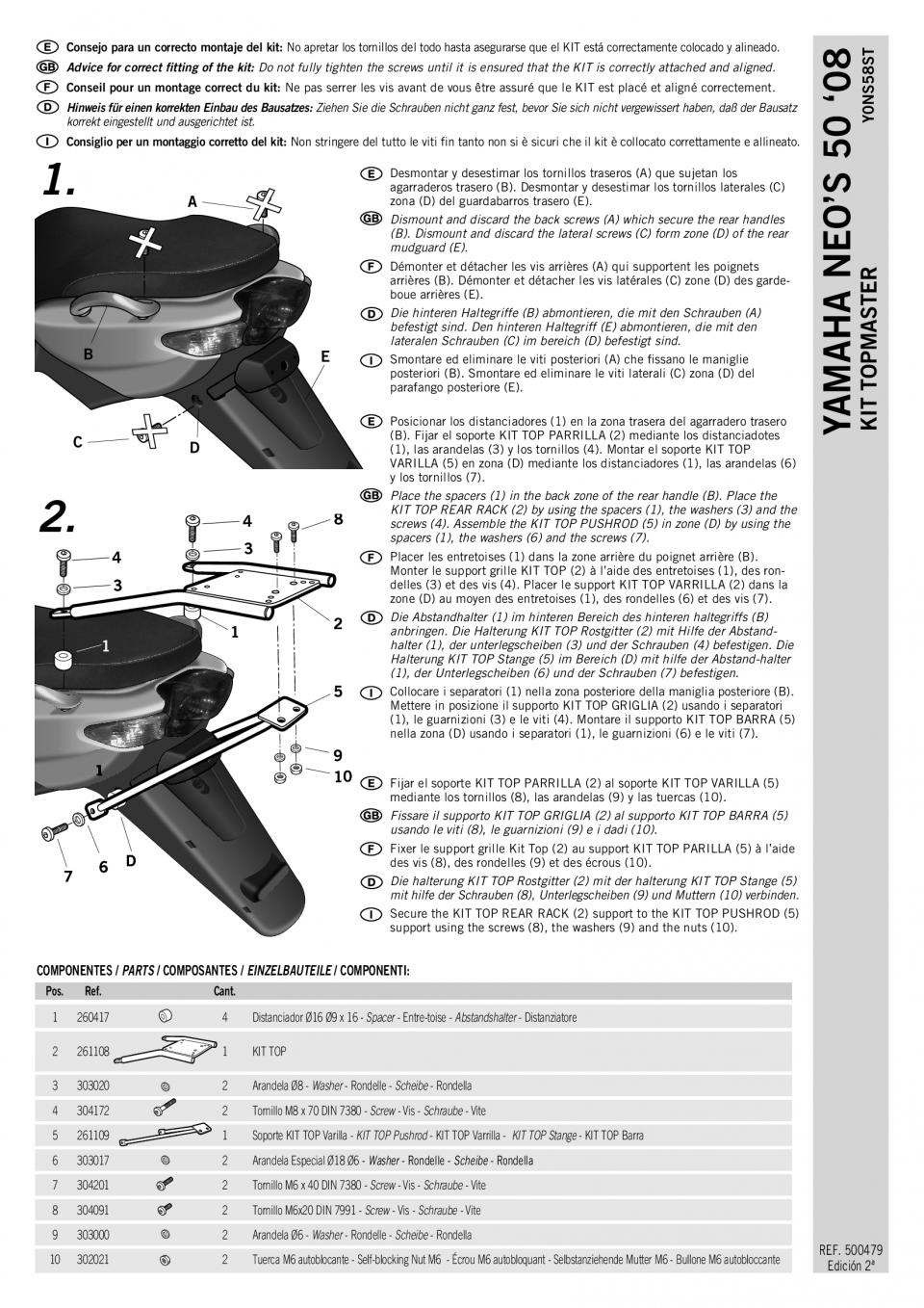 Support de top case Shad pour Scooter Yamaha 50 Neo'S Après 2008 Neuf
