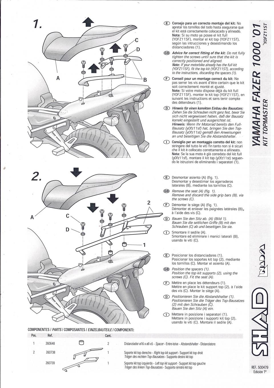 Support de top case Shad pour Moto Yamaha 1000 Fazer 2001 à 2005 Y0FZ11ST Neuf