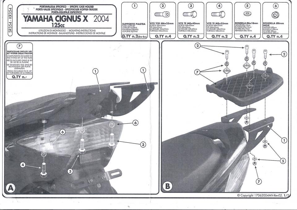 Support de top case GIVI MONOLOCK pour scooter Yamaha Cygnus X 125 2004-15 SR354